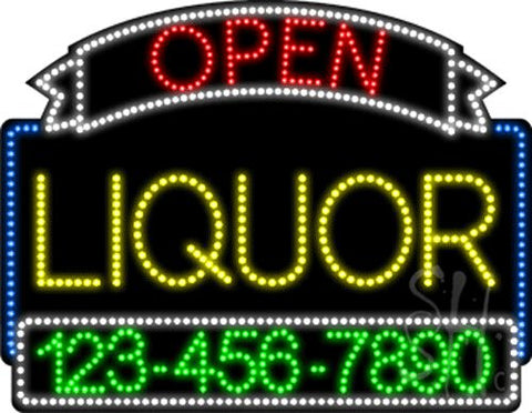 Liquor Open with Phone Number Animated LED Sign 24