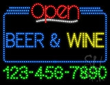 Beer Wine Open with Phone Number Animated LED Sign 24" Tall x 31" Wide x 1" Deep
