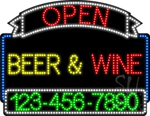 Beer Wine Open with Phone Number Animated LED Sign 24