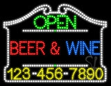 Beer Wine Open with Phone Number Animated LED Sign 24" Tall x 31" Wide x 1" Deep
