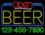Beer Open with Phone Number Animated LED Sign 24" Tall x 31" Wide x 1" Deep