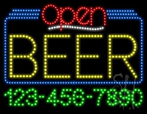 Beer Open with Phone Number Animated LED Sign 24