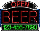 Beer Open with Phone Number Animated LED Sign 24" Tall x 31" Wide x 1" Deep