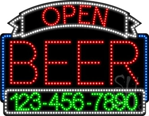 Beer Open with Phone Number Animated LED Sign 24