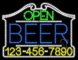 Beer Open with Phone Number Animated LED Sign 24" Tall x 31" Wide x 1" Deep