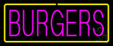 Pinl Burgers with Yellow Border Neon Sign 13" Tall x 32" Wide x 3" Deep