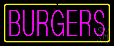Pinl Burgers with Yellow Border Neon Sign 13