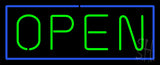 Open - Horizontal Green Letters with Blue Border Neon Sign 13" Tall x 32" Wide x 3" Deep