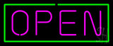 Open - Horizontal Pink Letters with Green Border Neon Sign 13" Tall x 32" Wide x 3" Deep