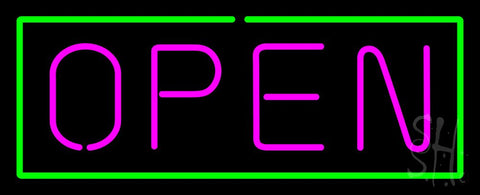 Open - Horizontal Pink Letters with Green Border Neon Sign 13