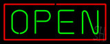 Open - Horizontal Green Letters with Red Border Neon Sign 13" Tall x 32" Wide x 3" Deep