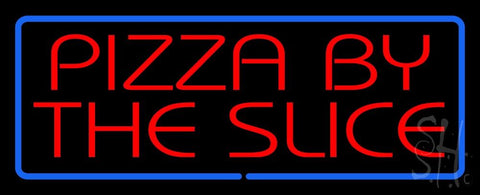 Red Pizza By The Slice with Blue Border Neon Sign 13