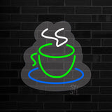 Green Coffee Cup Logo Contoured Clear Backing Neon Sign 17" Tall x 17" Wide x 1" Deep