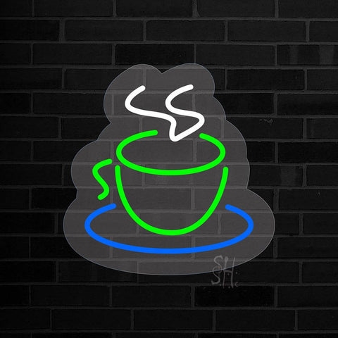 Green Coffee Cup Logo Contoured Clear Backing Neon Sign 17
