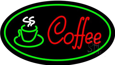 Red Coffee Logo with Green Border Neon Sign 17