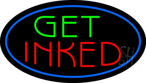 Oval Get Inked with Blue Border Animated Neon Sign 17