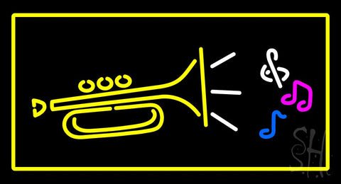 Trumpet Logo Rectangle Yellow Neon Sign 20