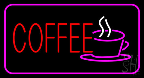 Red Coffee Logo with Pink Border Neon Sign 20