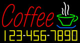 Red Coffee with Phone Number Neon Sign 20" Tall x 37" Wide x 3" Deep