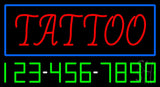 Red Tattoo Blue Border with Phone Number Neon Sign 20" Tall x 37" Wide x 3" Deep