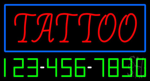 Red Tattoo Blue Border with Phone Number Neon Sign 20