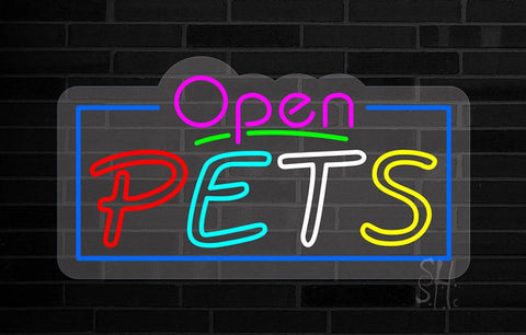 Open Pets Contoured Clear Backing Neon Sign 20