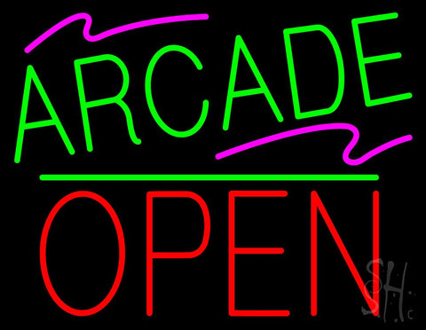 Arcade Block Open Green Line Neon Sign 24