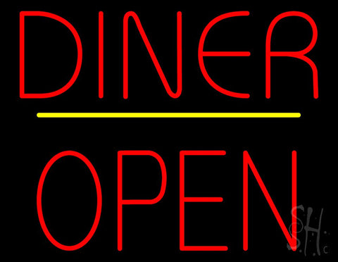 Diner Block Open Yellow Line Neon Sign 24