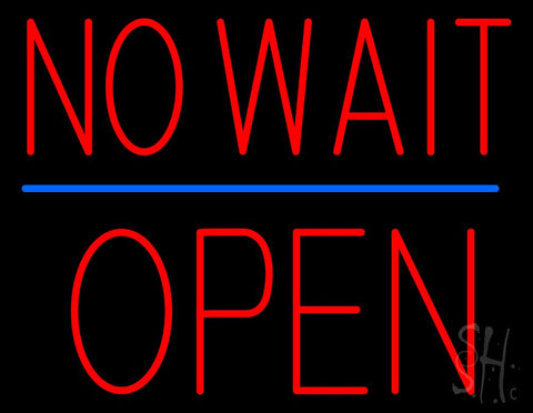 Red No Wait Block Open Neon Sign 24