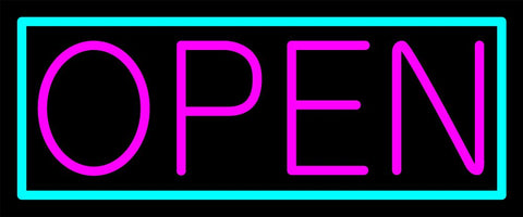 Aqua Border With Pink Open Neon Sign 10