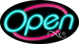 Aqua Open With Pink Border Oval Animated Neon Sign 17" Tall x 30" Wide x 3" Deep