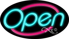 Aqua Open With Pink Border Oval Animated Neon Sign 17