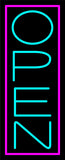 Aqua Open With Pink Border Vertical Neon Sign 32" Tall x 13" Wide x 3" Deep