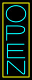 Aqua Open With Yellow Border Vertical Neon Sign 32" Tall x 13" Wide x 3" Deep