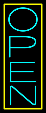 Aqua Open With Yellow Border Vertical Neon Sign 32