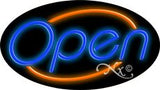 Blue Open With Orange Border Oval Animated Neon Sign 17" Tall x 30" Wide x 3" Deep