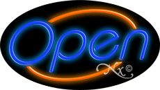 Blue Open With Orange Border Oval Animated Neon Sign 17