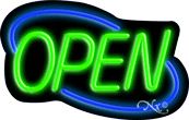 Deco Style Green Open With Blue Border Neon Sign 14