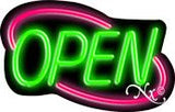 Deco Style Green Open With Pink Border Neon Sign 14" Tall x 22" Wide x 3" Deep