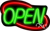 Deco Style Green Open With Red Border Neon Sign 14
