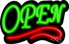 Deco Style Green Open With Red Line Neon Sign 14