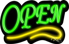 Deco Style Green Open With Yellow Line Neon Sign 14
