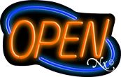 Deco Style Orange Open With Blue Border Neon Sign 14