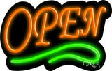 Deco Style Orange Open With Green Line Neon Sign 14" Tall x 22" Wide x 3" Deep