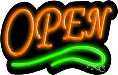 Deco Style Orange Open With Green Line Neon Sign 14
