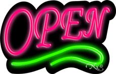 Deco Style Pink Open With Green Line Neon Sign 14