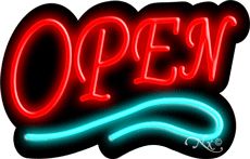 Deco Style Red Open With Aqua Line Neon Sign 14