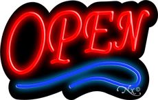 Deco Style Red Open With Blue Line Neon Sign 14