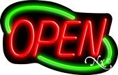 Deco Style Red Open With Green Border Neon Sign 14