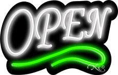 Deco Style White Open With Green Line Neon Sign 14